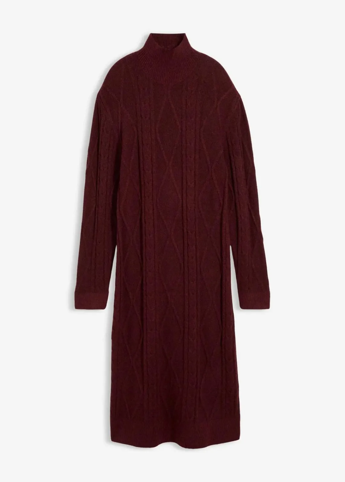 bonprix Kleider|Strickmode^Strickkleid aus Zopfstrick dunkelbeere