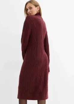 bonprix Kleider|Strickmode^Strickkleid aus Zopfstrick dunkelbeere