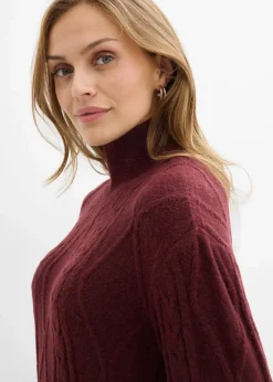 bonprix Kleider|Strickmode^Strickkleid aus Zopfstrick dunkelbeere