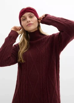 bonprix Kleider|Strickmode^Strickkleid aus Zopfstrick dunkelbeere