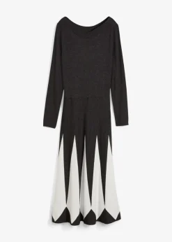 bonprix Bekleidung·Pullover & Strickjacken|Kleider^Strickkleid im Rautendesign anthrazit/wollweiß graphisch