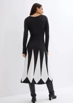 bonprix Bekleidung·Pullover & Strickjacken|Kleider^Strickkleid im Rautendesign anthrazit/wollweiß graphisch