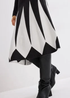 bonprix Bekleidung·Pullover & Strickjacken|Kleider^Strickkleid im Rautendesign anthrazit/wollweiß graphisch