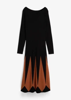 bonprix Bekleidung·Umstandsmode|Strickmode^Strickkleid im Rautendesign schwarz/kastanienbraun graphisch