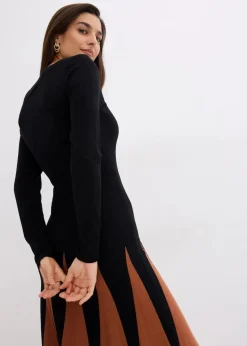 bonprix Bekleidung·Umstandsmode|Strickmode^Strickkleid im Rautendesign schwarz/kastanienbraun graphisch