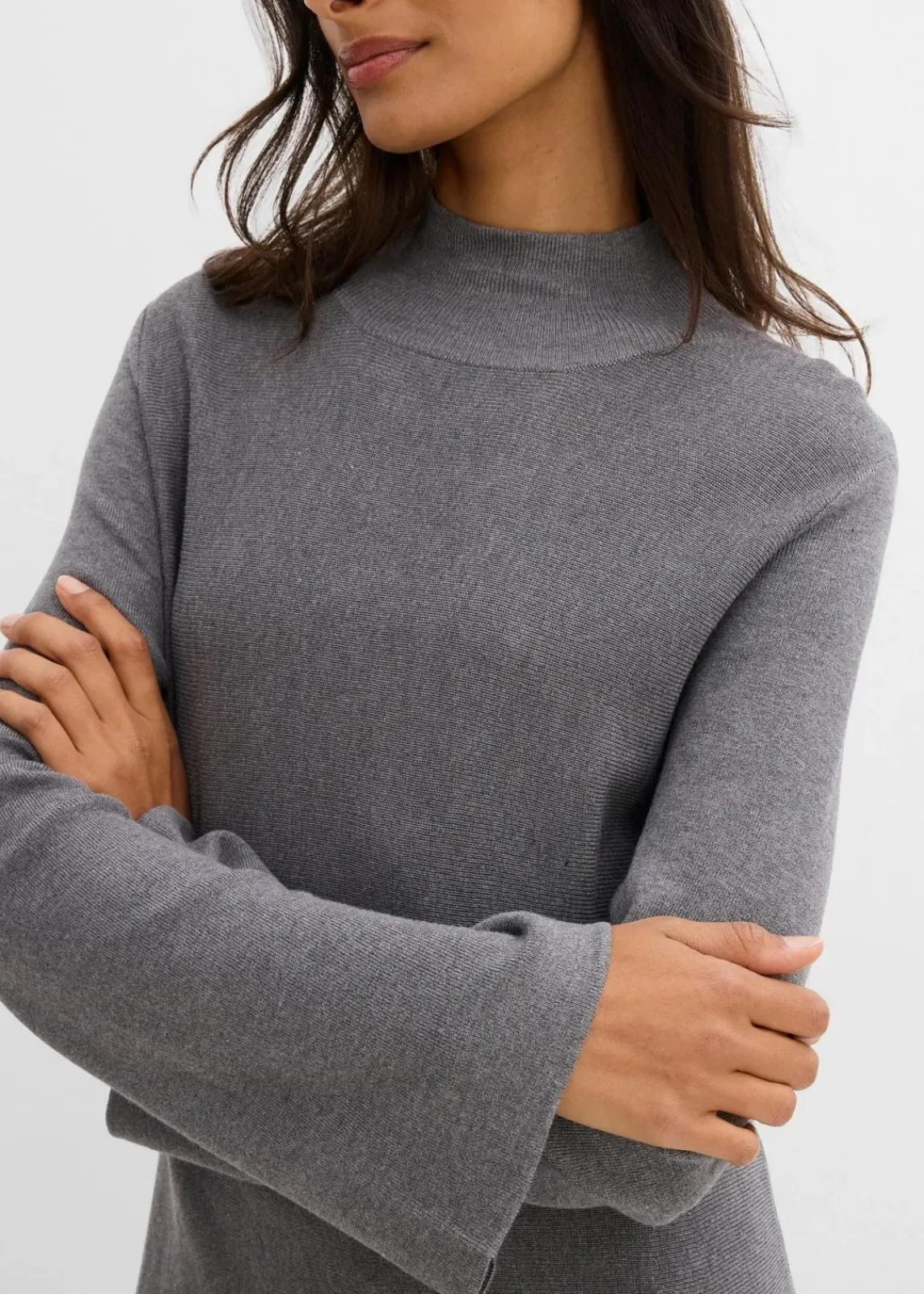 bonprix Bekleidung·Pullover & Strickjacken|Kleider^Strickkleid in A-Linie aus Viskose-Mix grau meliert
