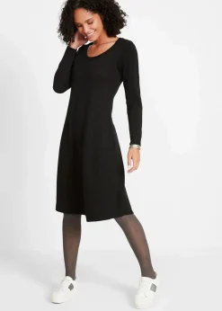 bonprix Kleider|Basics^Strickkleid in ausgestellter Form schwarz
