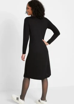 bonprix Kleider|Basics^Strickkleid in ausgestellter Form schwarz