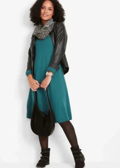 bonprix Kleider|Basics^Strickkleid in ausgestellter Form pfeffergrün