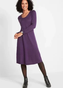 bonprix Kleider|Basics^Strickkleid in ausgestellter Form dunkellila