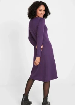bonprix Kleider|Basics^Strickkleid in ausgestellter Form dunkellila