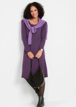 bonprix Kleider|Basics^Strickkleid in ausgestellter Form dunkellila