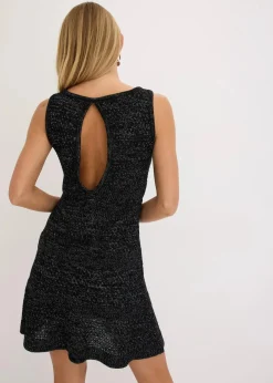 bonprix Strickmode|Kleider^Strickkleid in Häkeloptik schwarz/silber