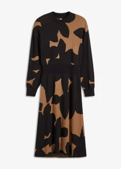 bonprix Bekleidung·Umstandsmode|Bekleidung·Pullover & Strickjacken^Strickkleid, Midi beige/schwarz floral