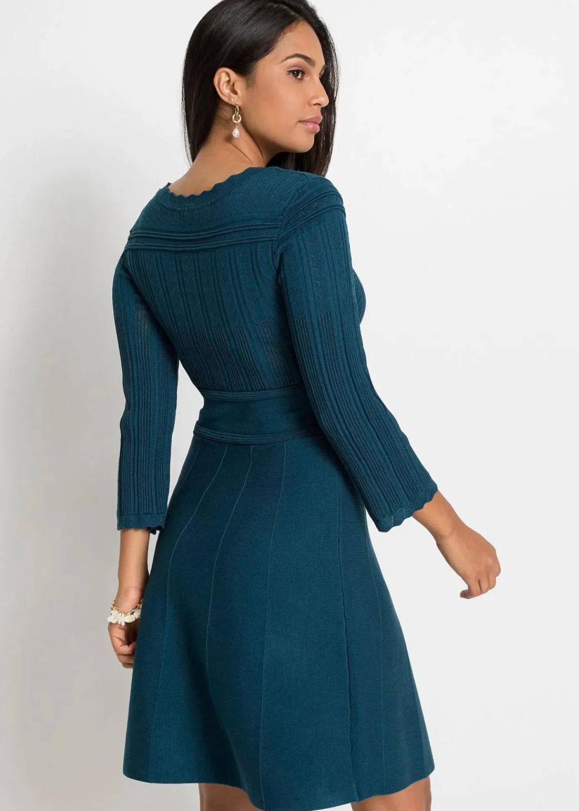 bonprix Bekleidung·Umstandsmode|Strickmode^Strickkleid mit Ajourmuster blaupetrol