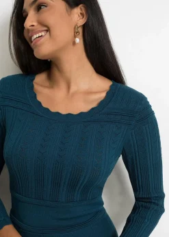 bonprix Bekleidung·Umstandsmode|Strickmode^Strickkleid mit Ajourmuster blaupetrol