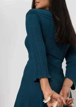bonprix Bekleidung·Umstandsmode|Strickmode^Strickkleid mit Ajourmuster blaupetrol