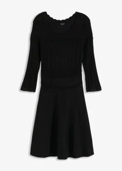 bonprix Bekleidung·Umstandsmode|Strickmode^Strickkleid mit Ajourmuster schwarz
