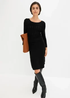 bonprix Bekleidung·Umstandsmode|Strickmode^Strickkleid mit Ajourmuster schwarz