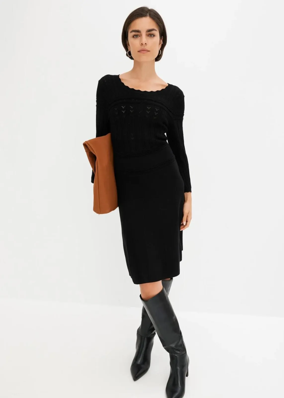 bonprix Bekleidung·Umstandsmode|Strickmode^Strickkleid mit Ajourmuster schwarz