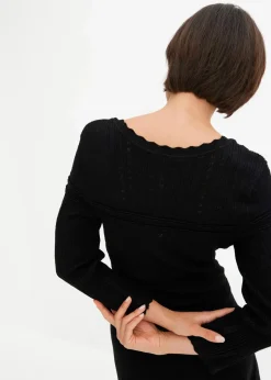 bonprix Bekleidung·Umstandsmode|Strickmode^Strickkleid mit Ajourmuster schwarz
