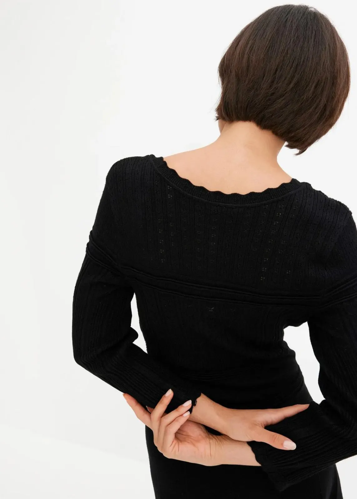 bonprix Bekleidung·Umstandsmode|Strickmode^Strickkleid mit Ajourmuster schwarz