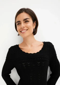 bonprix Bekleidung·Umstandsmode|Strickmode^Strickkleid mit Ajourmuster schwarz