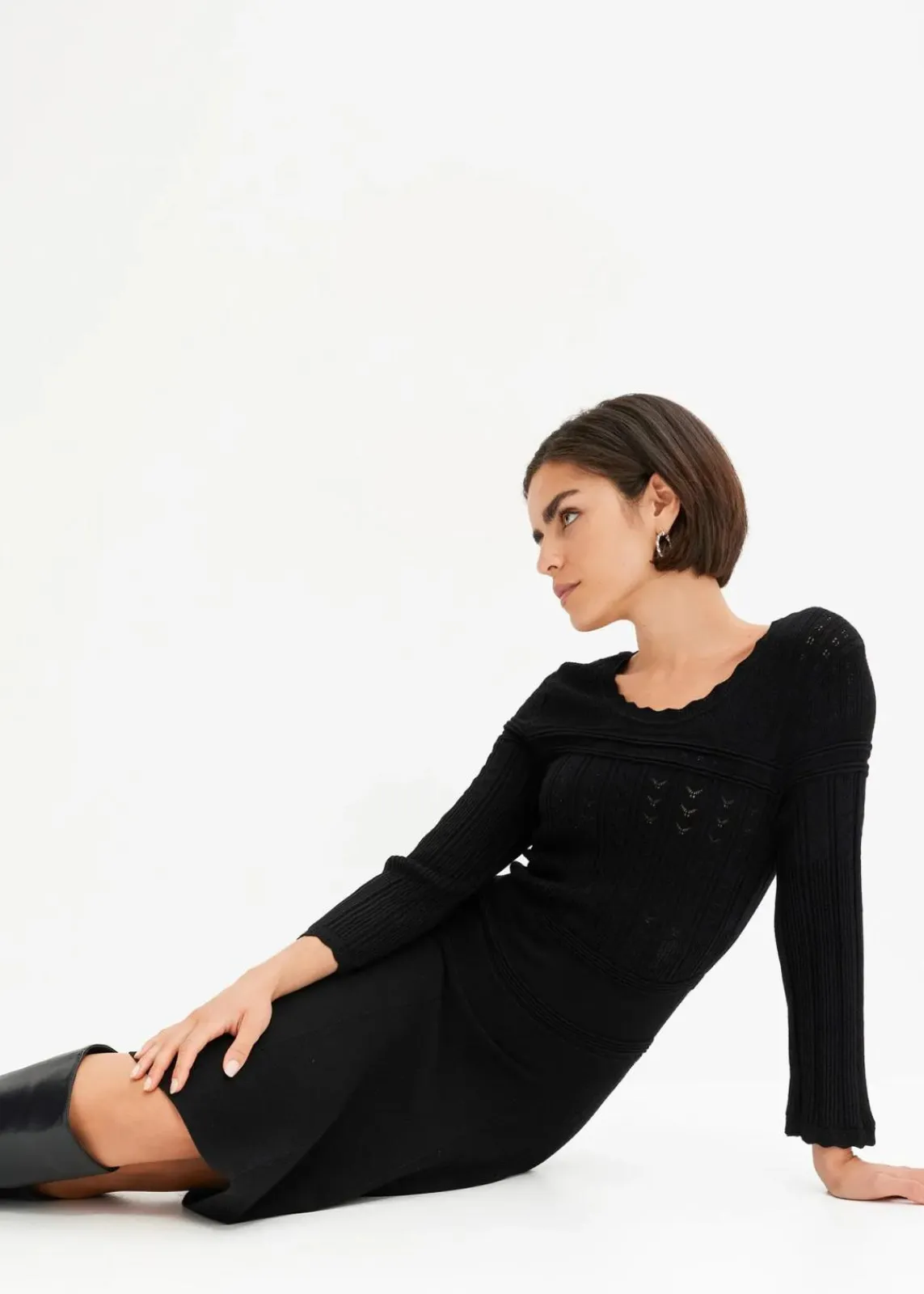 bonprix Bekleidung·Umstandsmode|Strickmode^Strickkleid mit Ajourmuster schwarz