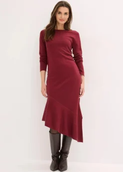 bonprix Bekleidung·Umstandsmode|Bekleidung·Pullover & Strickjacken^Strickkleid mit asymmetrischem Saum aus Baumwolle und Kaschmir rubinrot