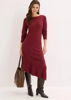 bonprix Bekleidung·Umstandsmode|Bekleidung·Pullover & Strickjacken^Strickkleid mit asymmetrischem Saum aus Baumwolle und Kaschmir rubinrot
