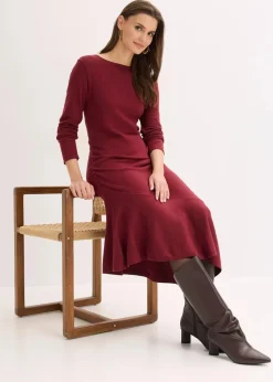 bonprix Bekleidung·Umstandsmode|Bekleidung·Pullover & Strickjacken^Strickkleid mit asymmetrischem Saum aus Baumwolle und Kaschmir rubinrot