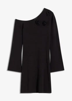 bonprix Strickmode|Kleider^Strickkleid mit Blumen-Applikation schwarz