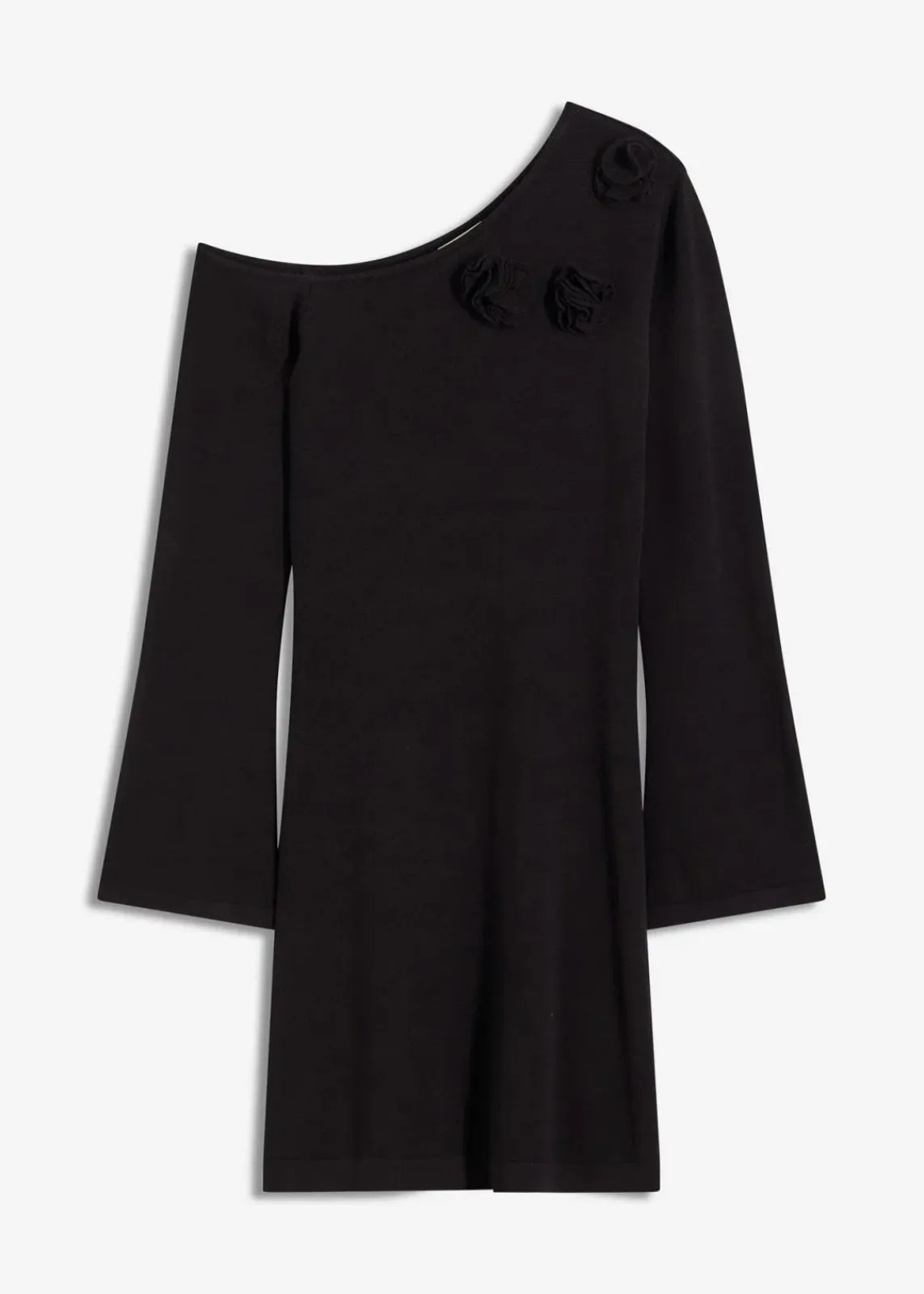 bonprix Strickmode|Kleider^Strickkleid mit Blumen-Applikation schwarz