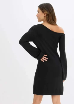 bonprix Strickmode|Kleider^Strickkleid mit Blumen-Applikation schwarz