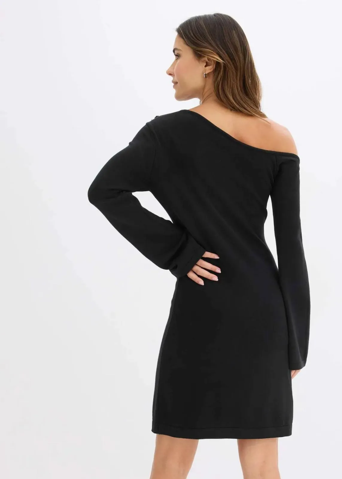 bonprix Strickmode|Kleider^Strickkleid mit Blumen-Applikation schwarz