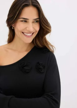 bonprix Strickmode|Kleider^Strickkleid mit Blumen-Applikation schwarz