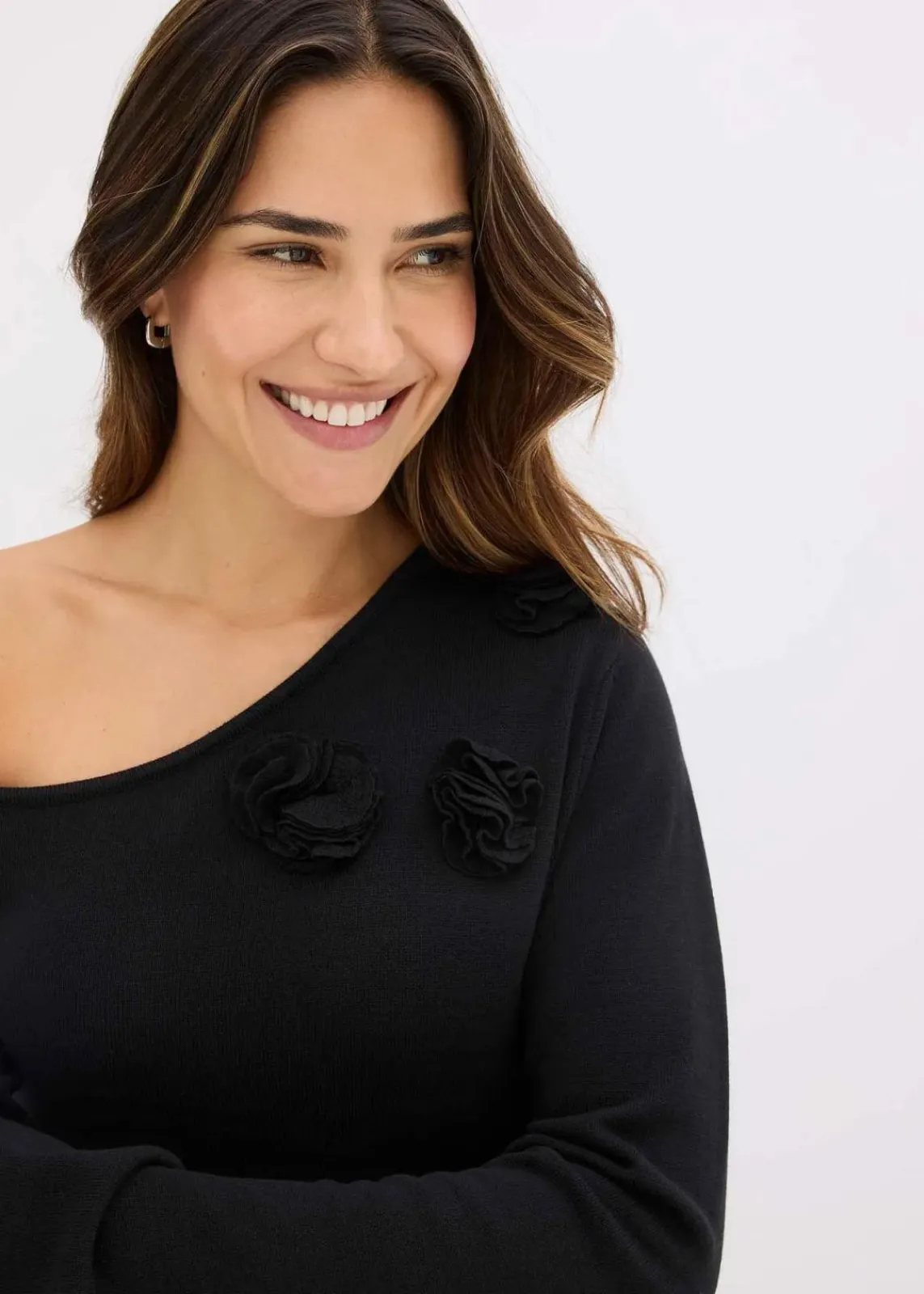 bonprix Strickmode|Kleider^Strickkleid mit Blumen-Applikation schwarz