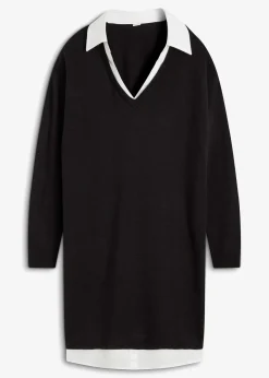bonprix Bekleidung·Umstandsmode|Bekleidung·Pullover & Strickjacken^Strickkleid mit Blusen-Einsatz schwarz