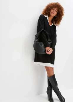 bonprix Bekleidung·Umstandsmode|Bekleidung·Pullover & Strickjacken^Strickkleid mit Blusen-Einsatz schwarz