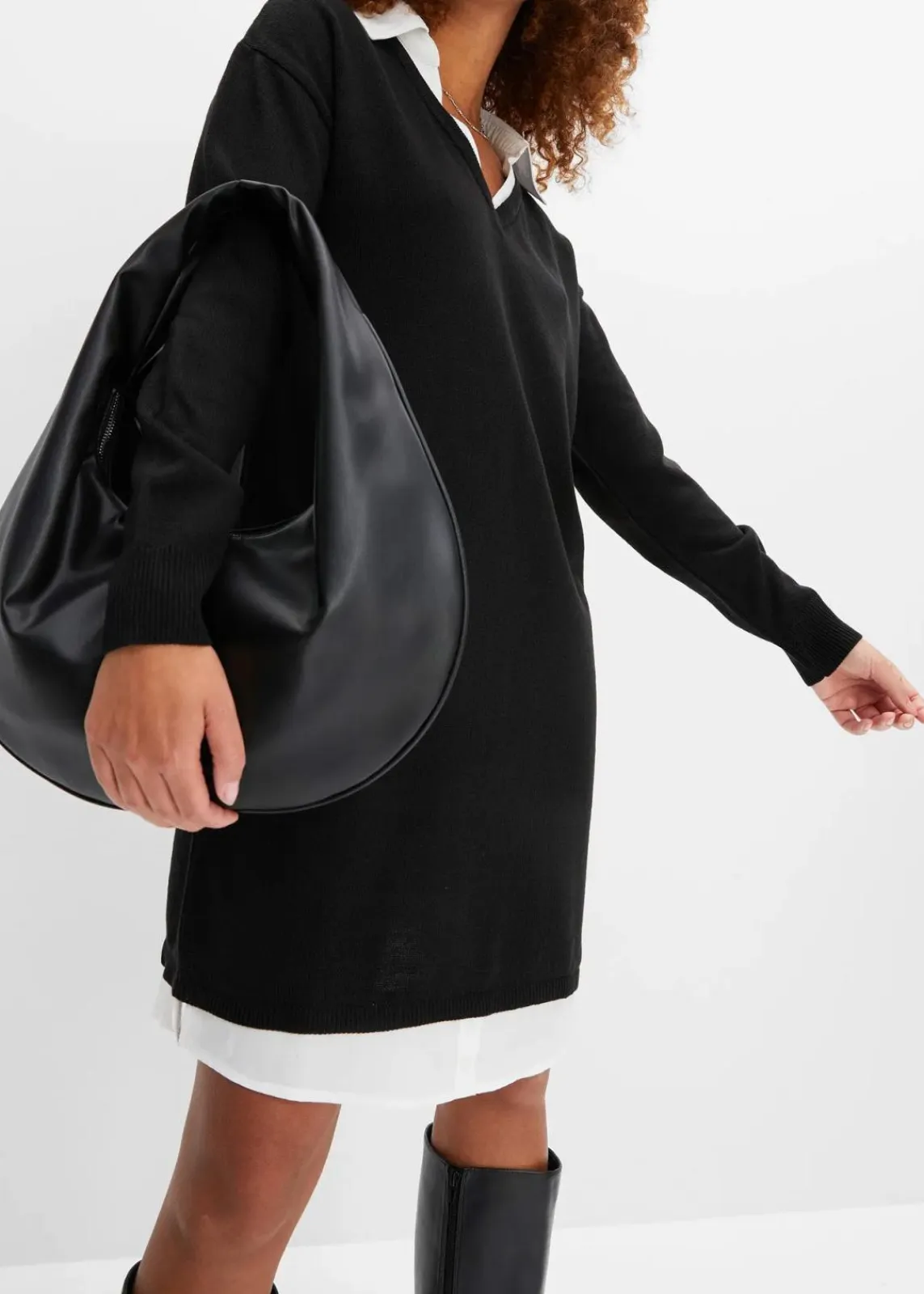 bonprix Bekleidung·Umstandsmode|Bekleidung·Pullover & Strickjacken^Strickkleid mit Blusen-Einsatz schwarz