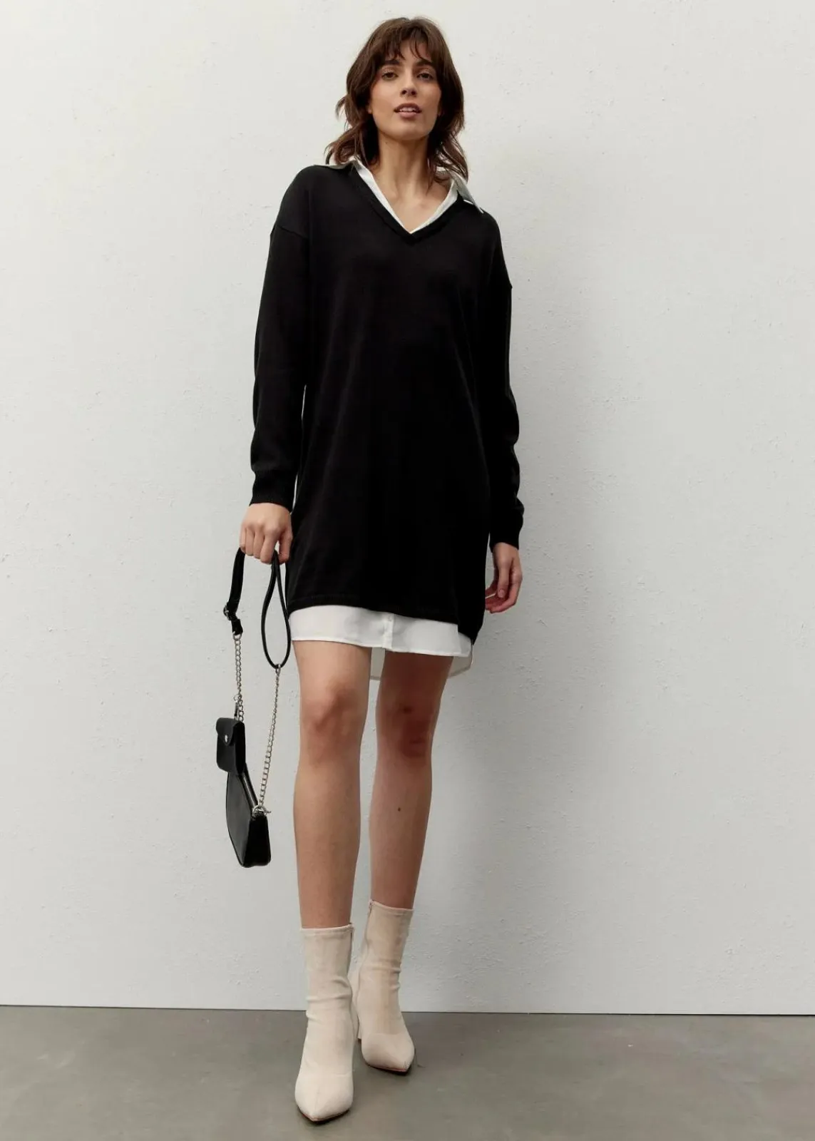 bonprix Bekleidung·Umstandsmode|Bekleidung·Pullover & Strickjacken^Strickkleid mit Blusen-Einsatz schwarz