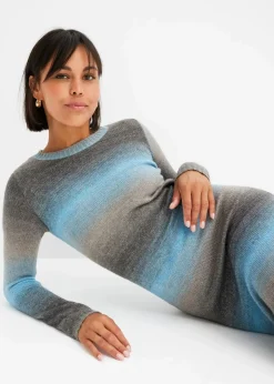 bonprix Bekleidung·Umstandsmode|Bekleidung·Pullover & Strickjacken^Strickkleid mit Farbverlauf alpenblau/hellgrau meliert/grau/rauchgrau/anthrazit