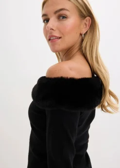 bonprix Bekleidung·Umstandsmode|Bekleidung·Pullover & Strickjacken^Strickkleid mit Fellimitat-Besatz schwarz