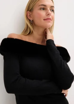 bonprix Bekleidung·Umstandsmode|Bekleidung·Pullover & Strickjacken^Strickkleid mit Fellimitat-Besatz schwarz