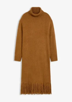 bonprix Bekleidung·Umstandsmode|Bekleidung·Pullover & Strickjacken^Strickkleid mit Fransensaum cognac braun