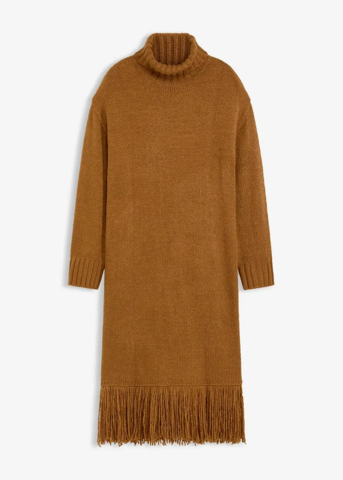 bonprix Bekleidung·Umstandsmode|Bekleidung·Pullover & Strickjacken^Strickkleid mit Fransensaum cognac braun
