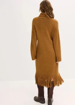bonprix Bekleidung·Umstandsmode|Bekleidung·Pullover & Strickjacken^Strickkleid mit Fransensaum cognac braun