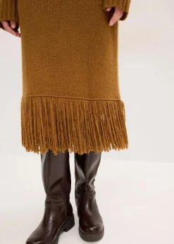 bonprix Bekleidung·Umstandsmode|Bekleidung·Pullover & Strickjacken^Strickkleid mit Fransensaum cognac braun