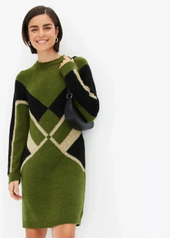 bonprix Strickmode|Kleider^Strickkleid mit Glitzereffekt oliv/schwarz/gold