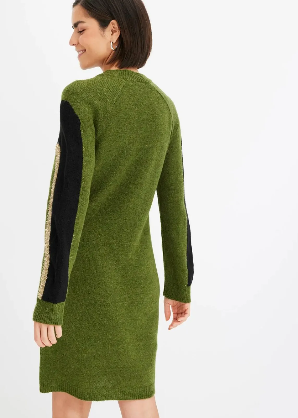 bonprix Strickmode|Kleider^Strickkleid mit Glitzereffekt oliv/schwarz/gold